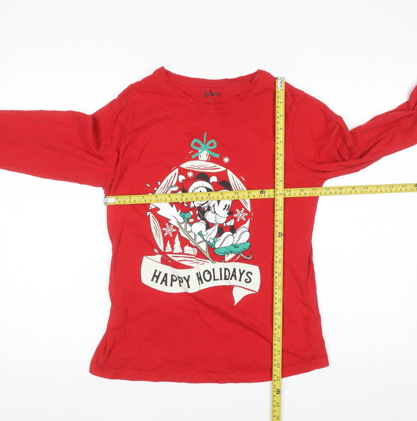 Disney Womens Red Long Sleeve Christmas Nightshirt S Happy Holidays Mickey Minnie