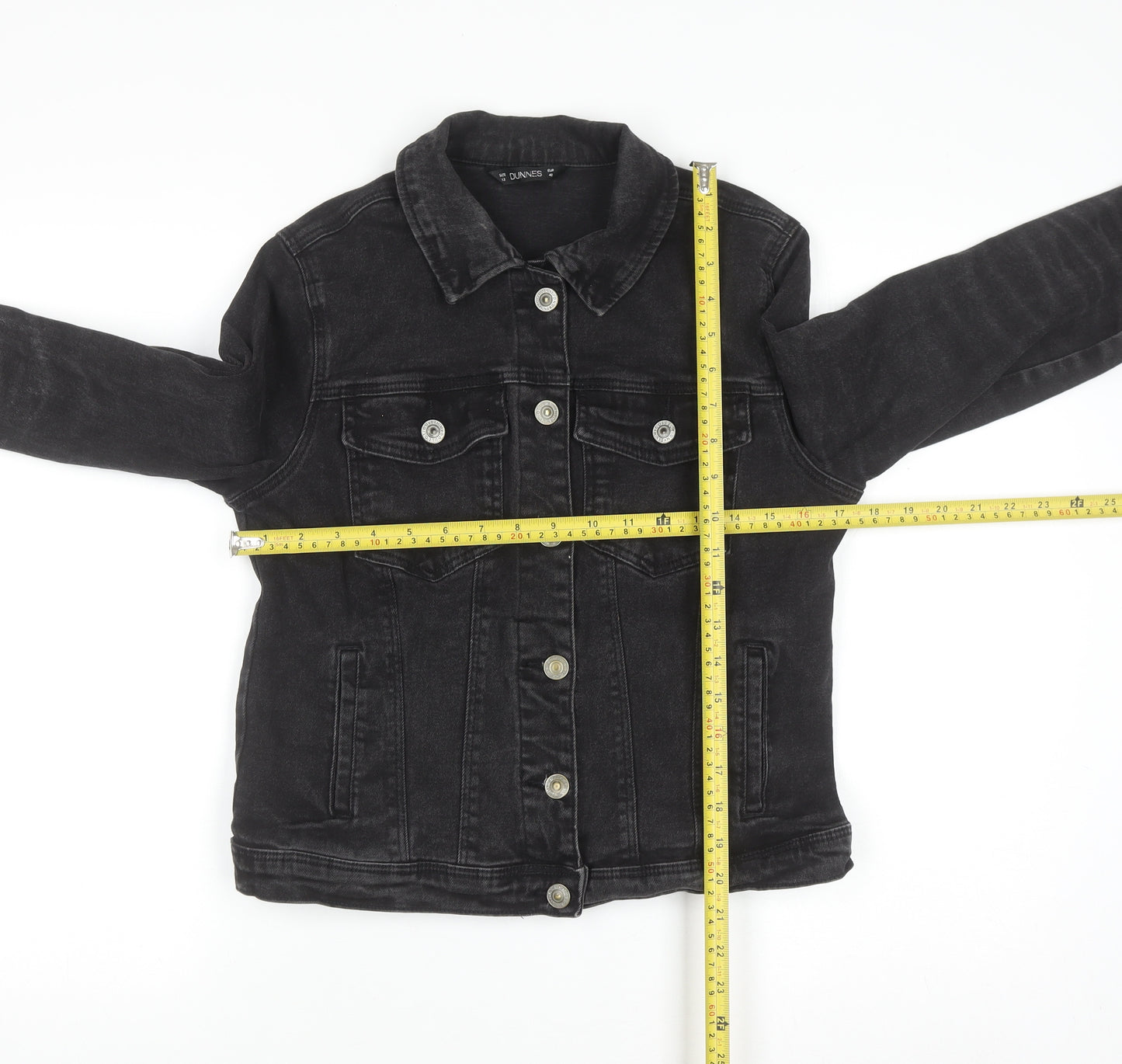 Dunnes Women’s Black Denim Jacket Size 12 Button-Up Casual