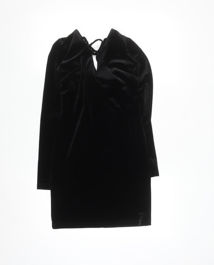 Topshop Women’s Black Velvet Bodycon Dress Size 8 Party Evening