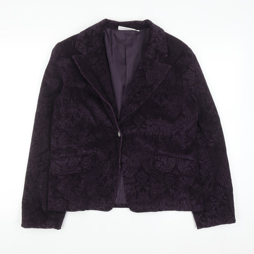 Paco Jackets Women Purple Velvet Floral Blazer M