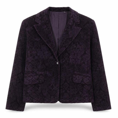 Paco Jackets Women Purple Velvet Floral Blazer M