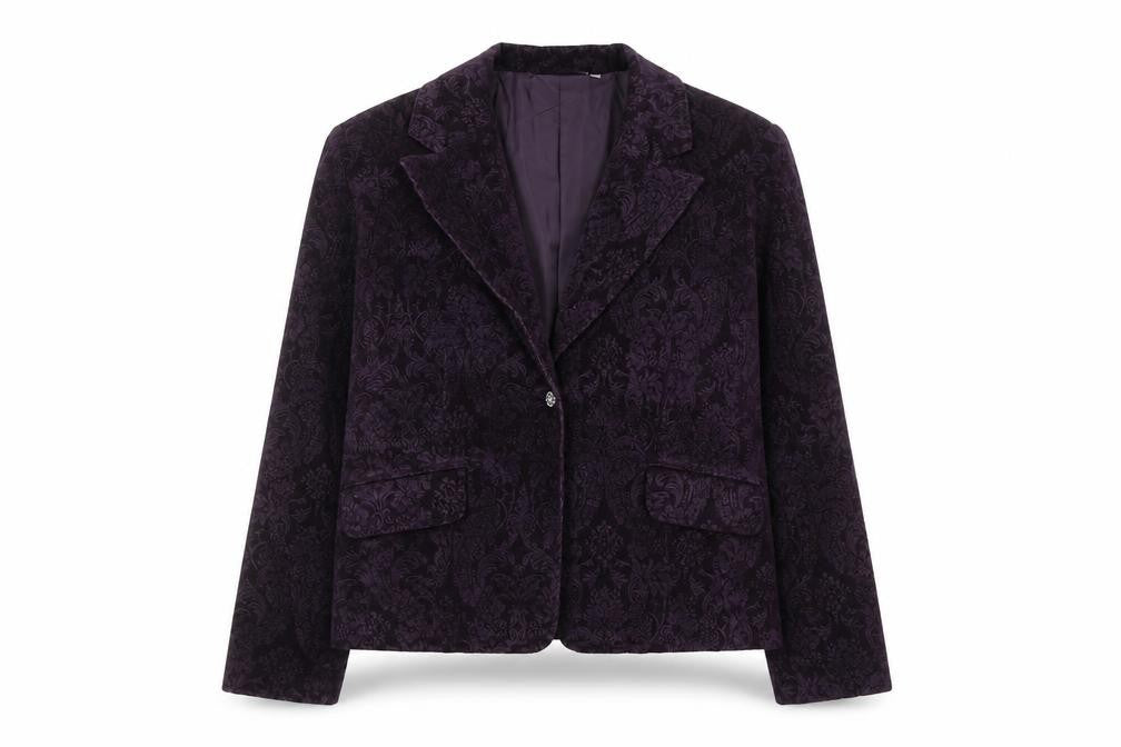 Paco Jackets Women Purple Velvet Floral Blazer M