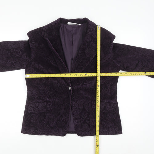 Paco Jackets Women Purple Velvet Floral Blazer M