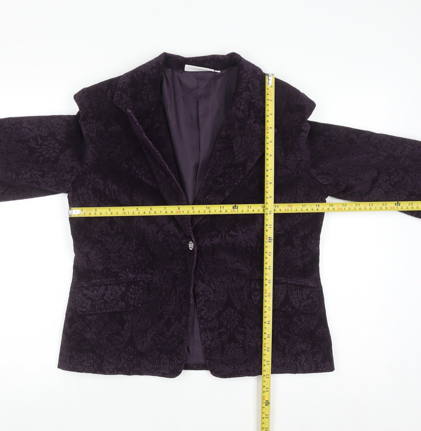 Paco Jackets Women Purple Velvet Floral Blazer M