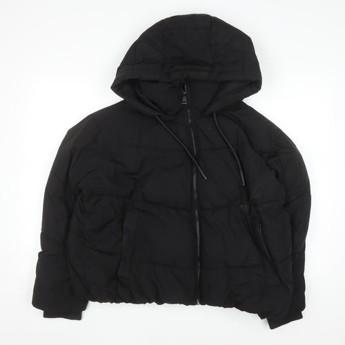 Zara Women’s Black Puffer Jacket Size 14 Hooded Short Winter