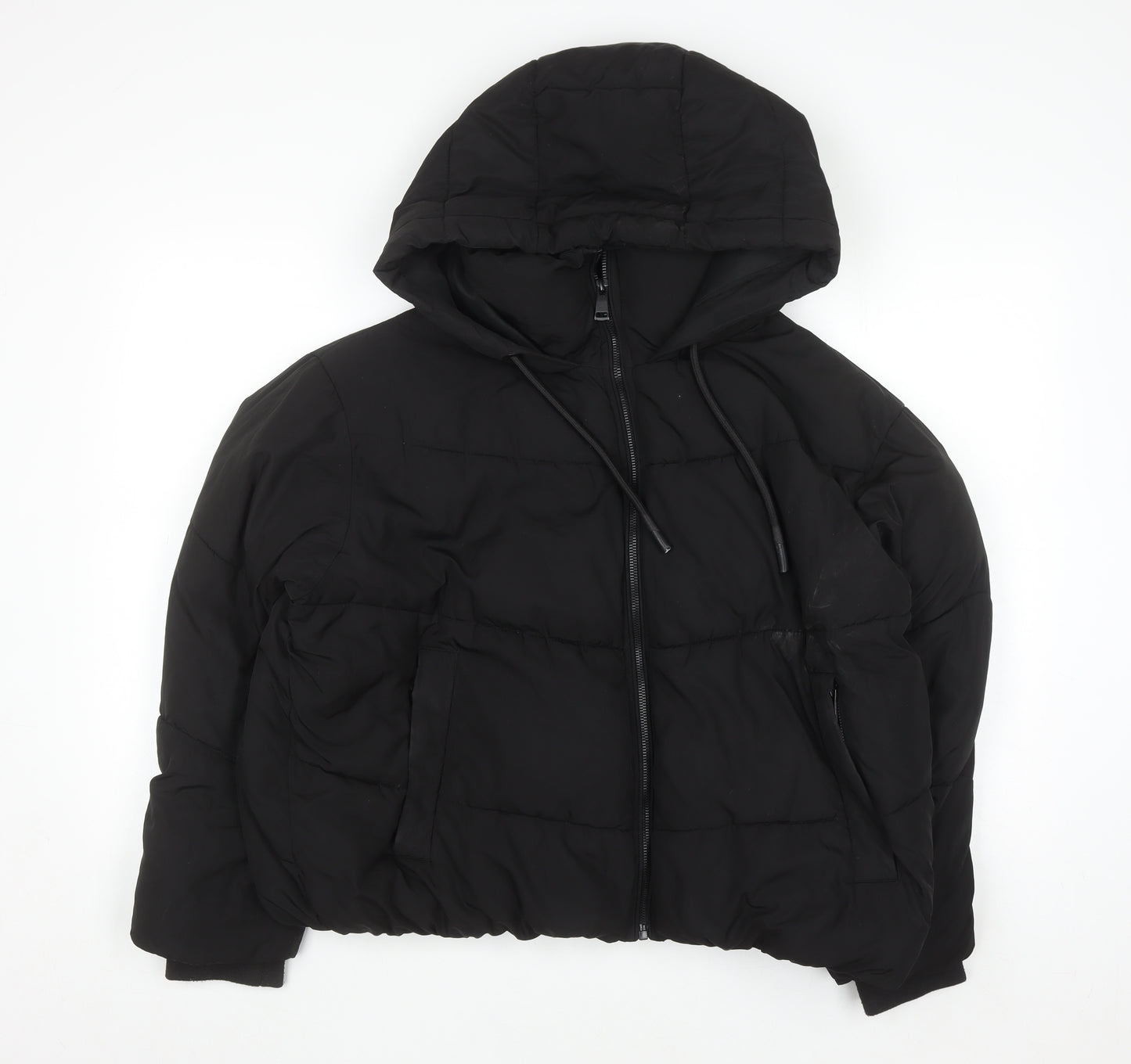 Zara Women’s Black Puffer Jacket Size 14 Hooded Short Winter