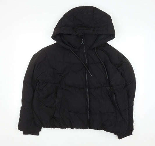 Zara Women’s Black Puffer Jacket Size 14 Hooded Short Winter