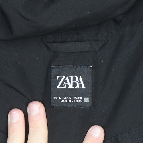 Zara Women’s Black Puffer Jacket Size 14 Hooded Short Winter
