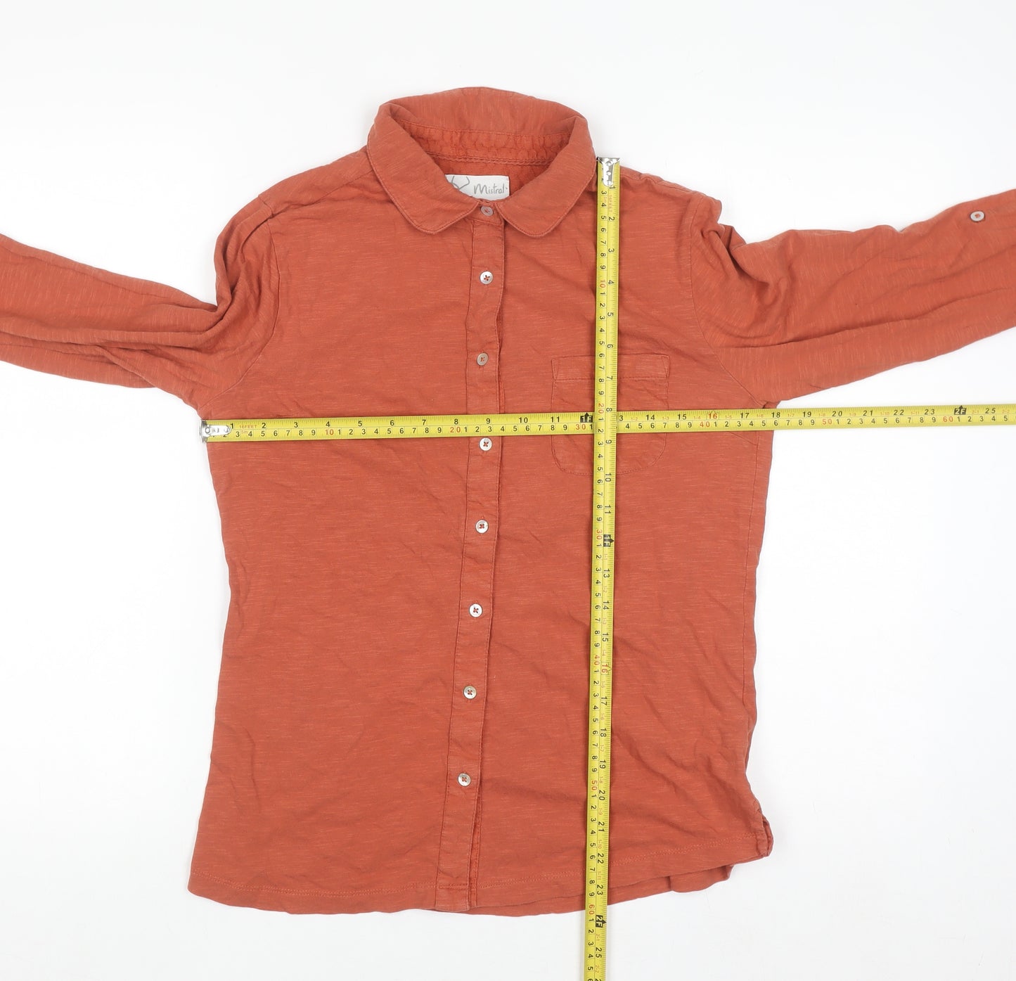 Mistral Women's Orange Cotton Collared Button-Up Shirt Size 12