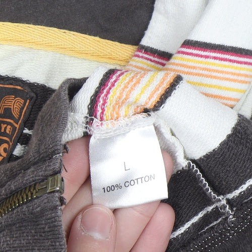 Tom Wolfe Women’s Black Striped Cotton Full Zip Hoodie L