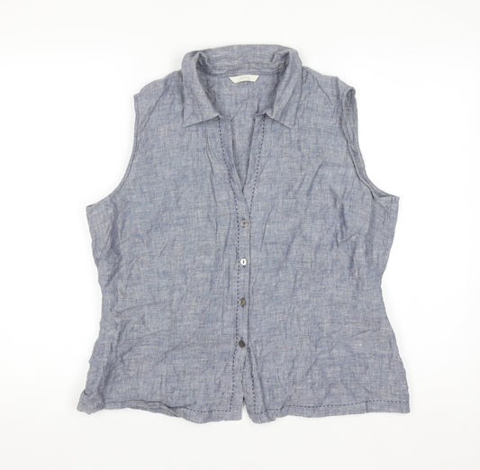 Marks and Spencer Women's Blue Linen Sleeveless Button-Up Shirt Size 20