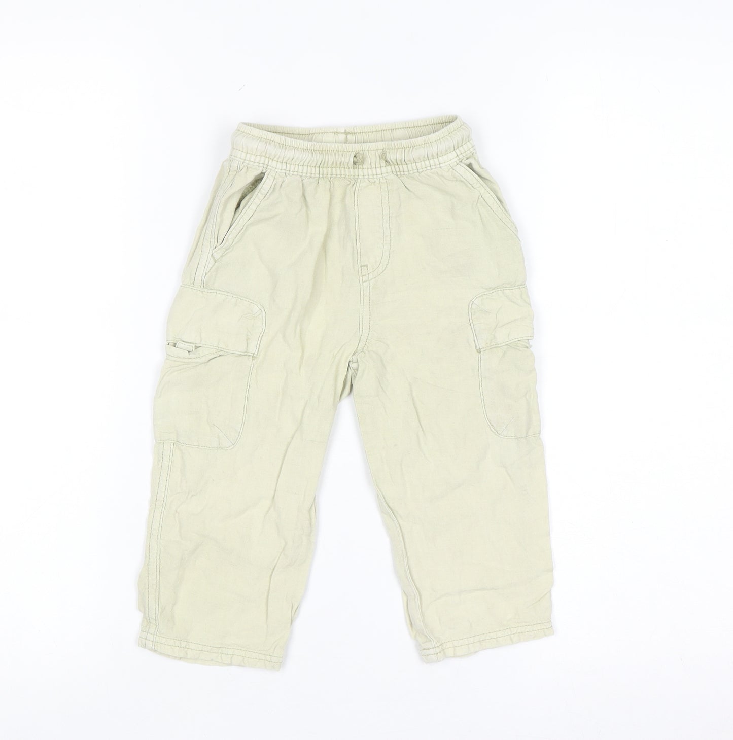 Zara Boys Beige Cargo Trousers 3 Years Elastic Waist Cotton Casual