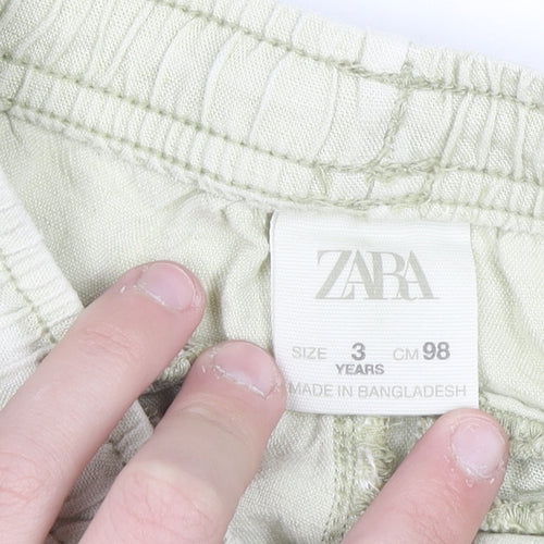 Zara Boys Beige Cargo Trousers 3 Years Elastic Waist Cotton Casual