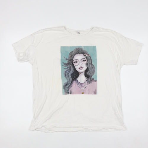 ONLY Women’s White Graphic Print Cotton Relaxed Fit T-Shirt M