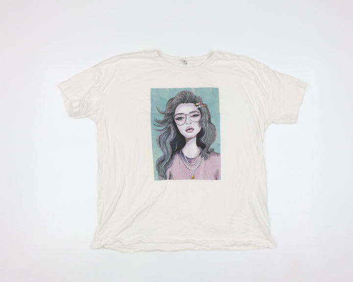 ONLY Women’s White Graphic Print Cotton Relaxed Fit T-Shirt M