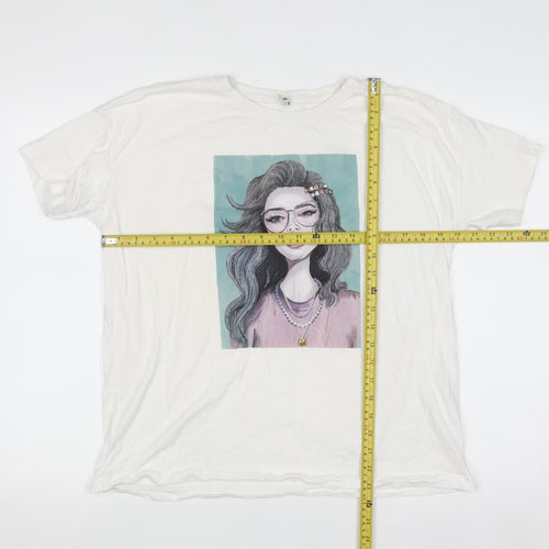 ONLY Women’s White Graphic Print Cotton Relaxed Fit T-Shirt M