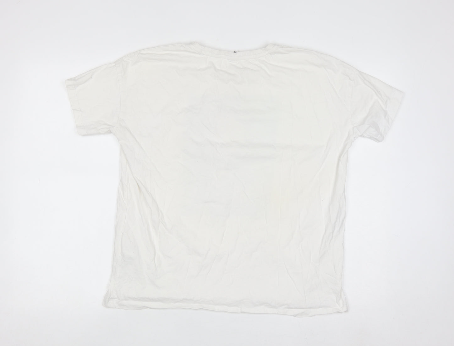 ONLY Women’s White Graphic Print Cotton Relaxed Fit T-Shirt M