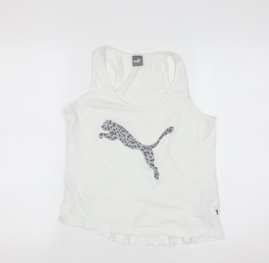 Puma Womens White Racerback Tank Top Small Cotton Sports Vest
