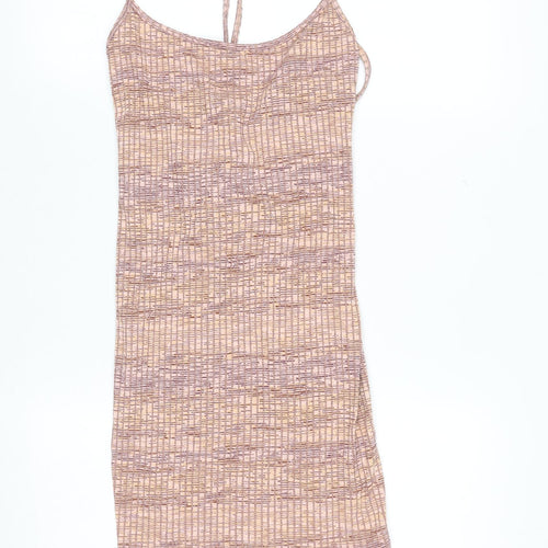 Bershka Women’s Beige Geometric Lace-Up Slip Dress Size L