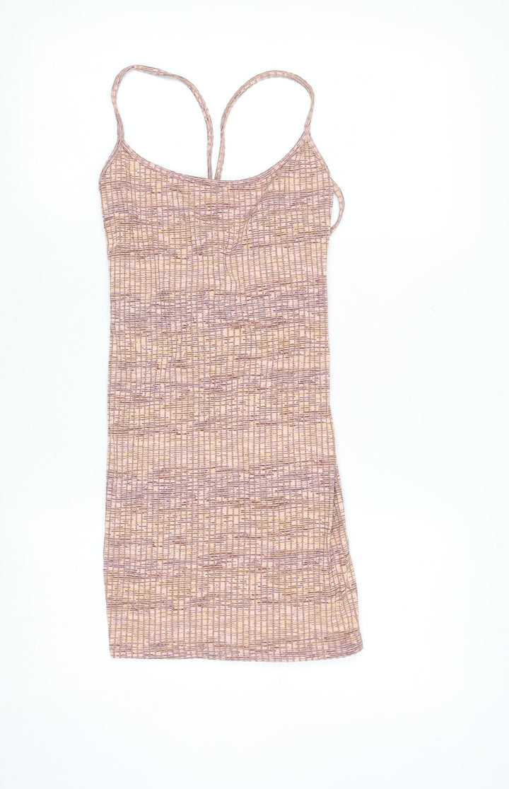 Bershka Women’s Beige Geometric Lace-Up Slip Dress Size L
