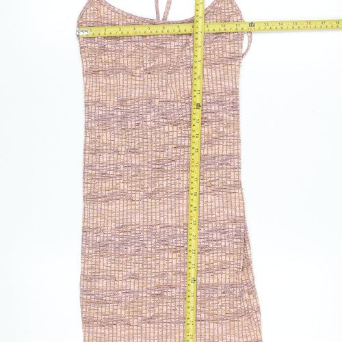 Bershka Women’s Beige Geometric Lace-Up Slip Dress Size L