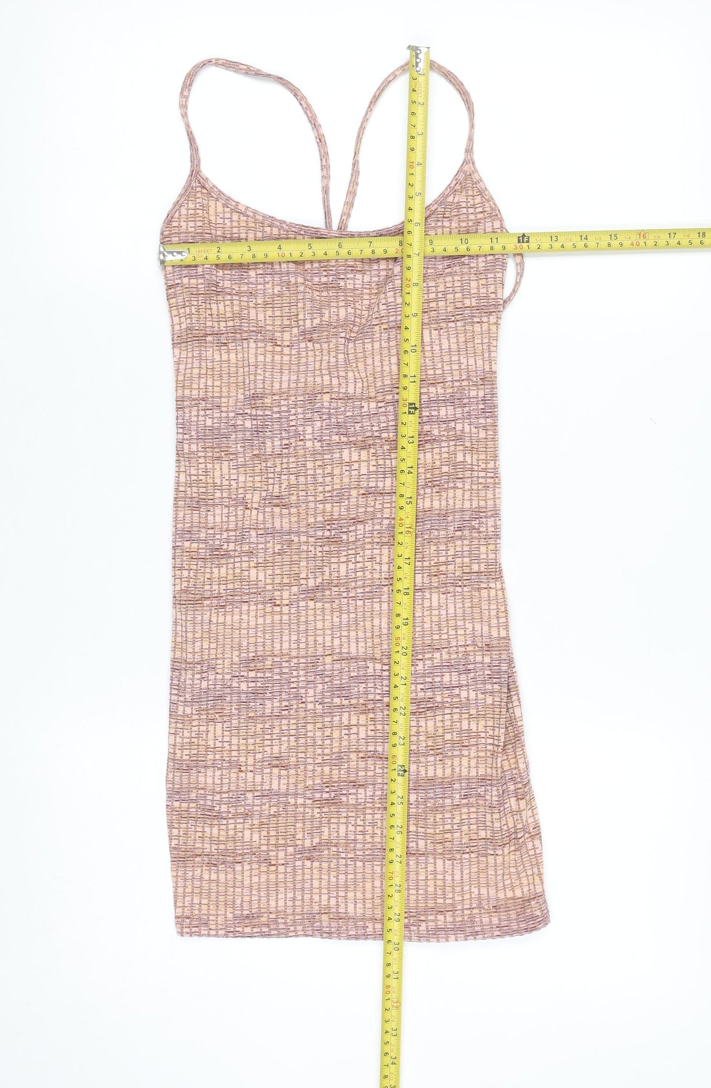 Bershka Women’s Beige Geometric Lace-Up Slip Dress Size L