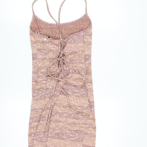 Bershka Women’s Beige Geometric Lace-Up Slip Dress Size L