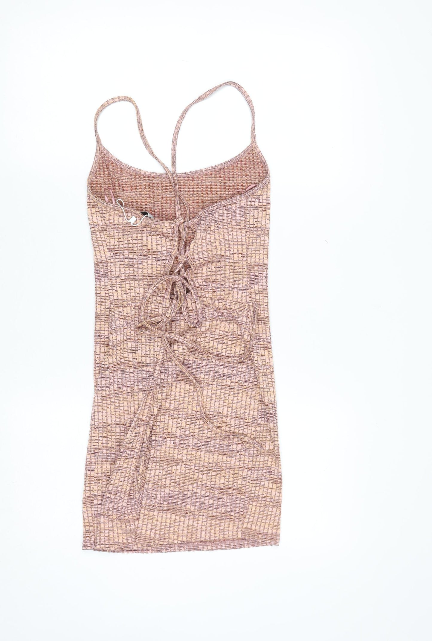Bershka Women’s Beige Geometric Lace-Up Slip Dress Size L