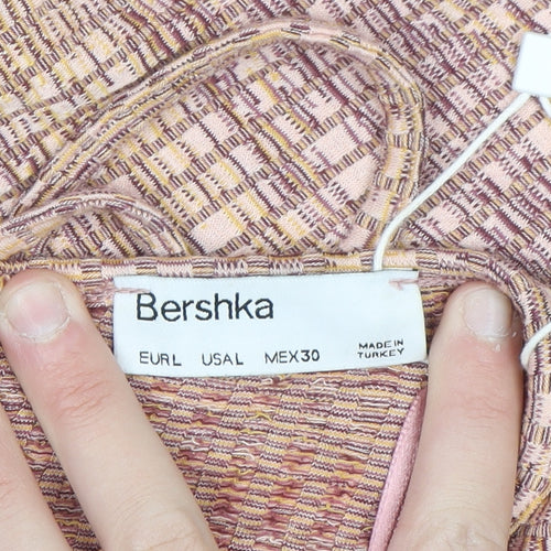 Bershka Women’s Beige Geometric Lace-Up Slip Dress Size L