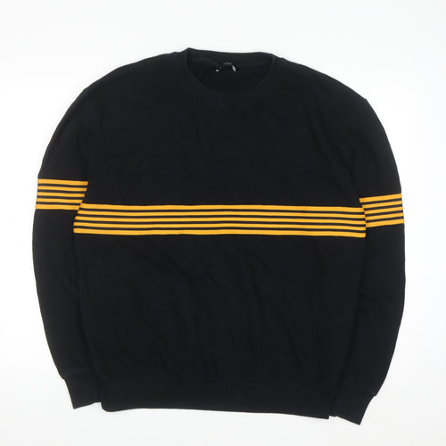 New Look Men Black & Yellow Striped Pullover Sweatshirt M