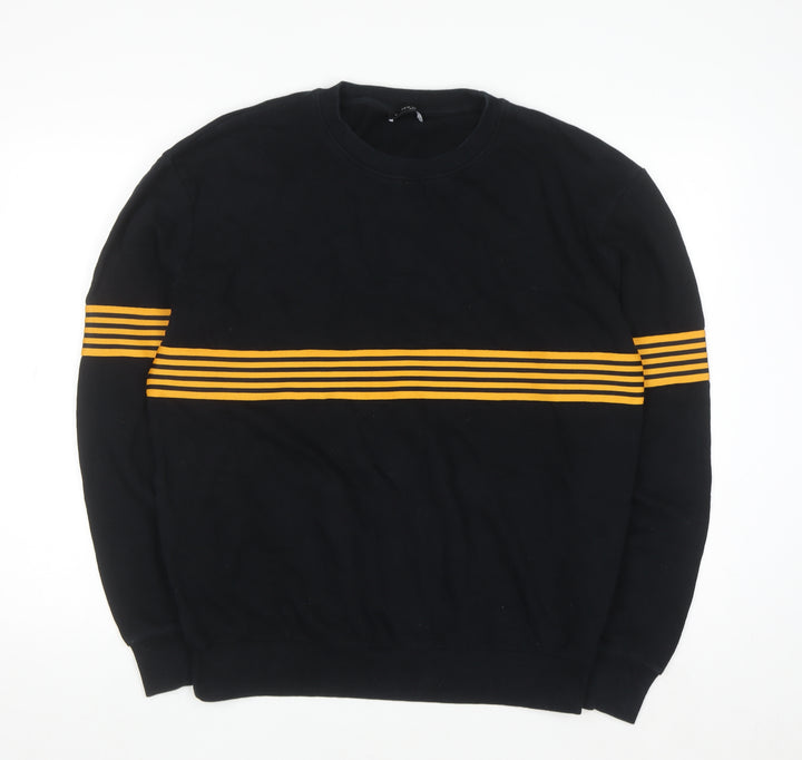 New Look Men Black & Yellow Striped Pullover Sweatshirt M
