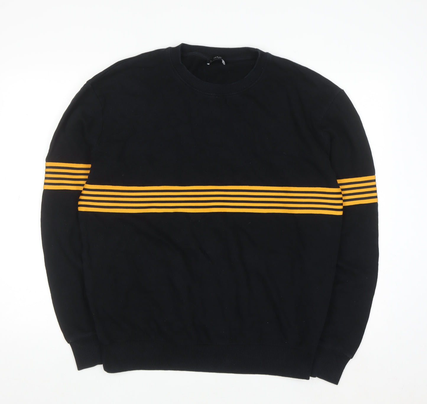 New Look Men Black & Yellow Striped Pullover Sweatshirt M