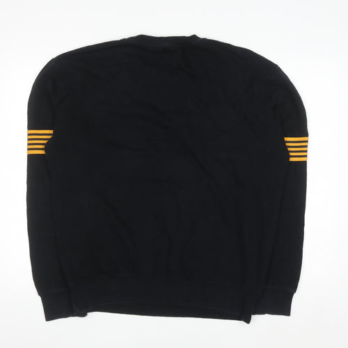 New Look Men Black & Yellow Striped Pullover Sweatshirt M
