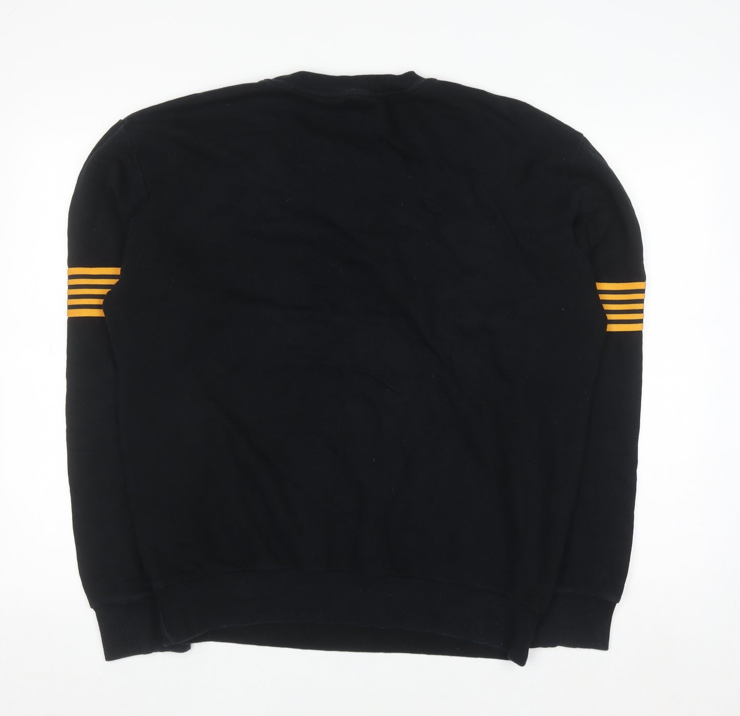 New Look Men Black & Yellow Striped Pullover Sweatshirt M