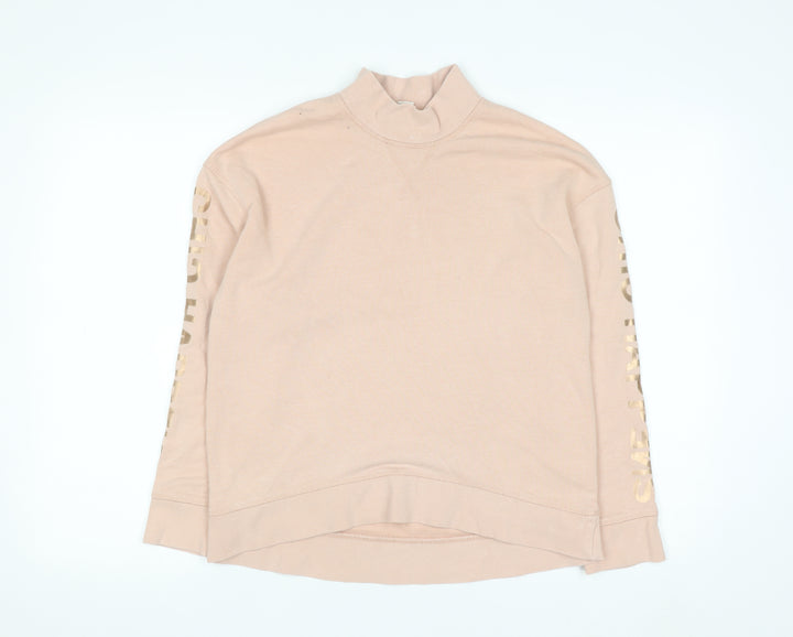 H&M Women Beige Mock Neck Pullover Sweatshirt XS Cotton Blend