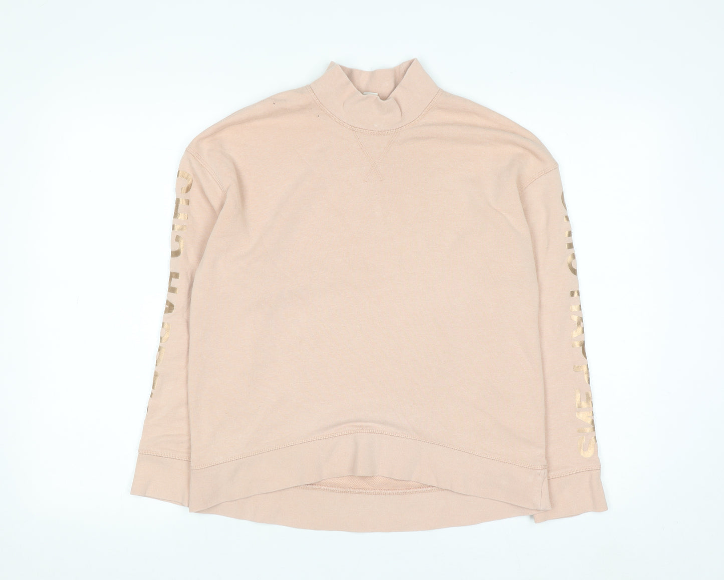 H&M Women Beige Mock Neck Pullover Sweatshirt XS Cotton Blend