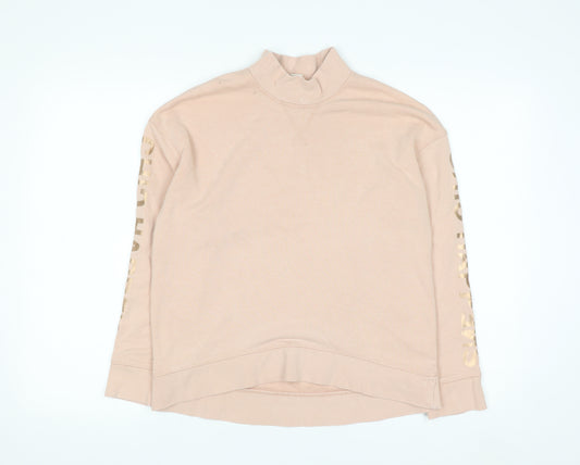 H&M Women Beige Mock Neck Pullover Sweatshirt XS Cotton Blend
