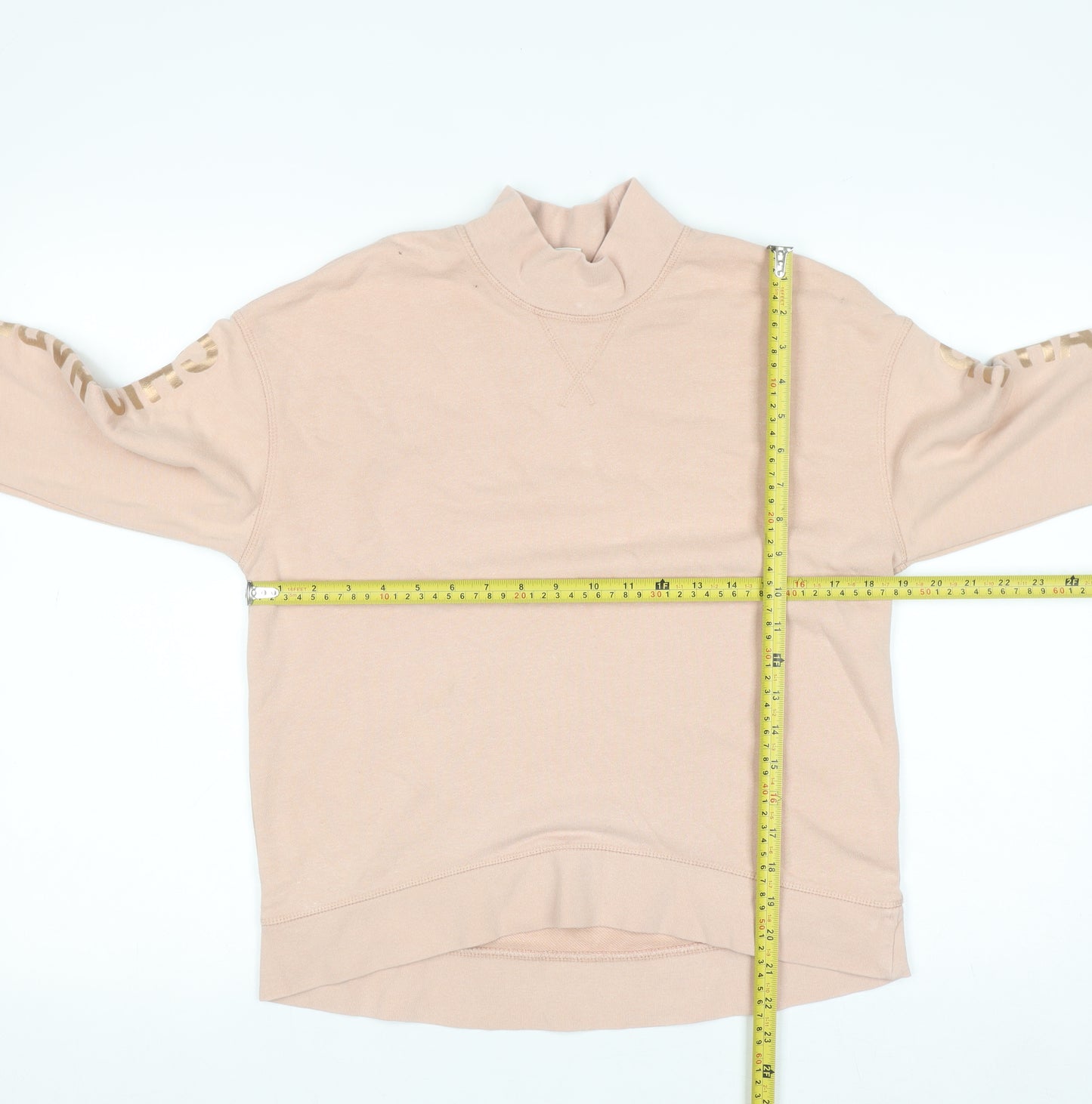 H&M Women Beige Mock Neck Pullover Sweatshirt XS Cotton Blend