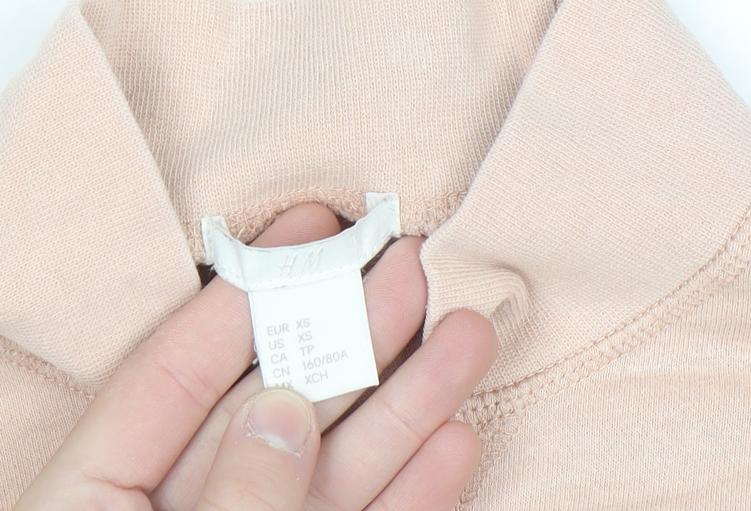 H&M Women Beige Mock Neck Pullover Sweatshirt XS Cotton Blend
