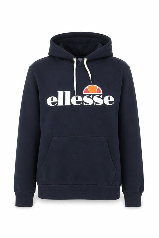 Front view of Ellesse Women's Navy Hoodie, size 8, Pullover Cotton Blend Logo Hooded Sweatshirt