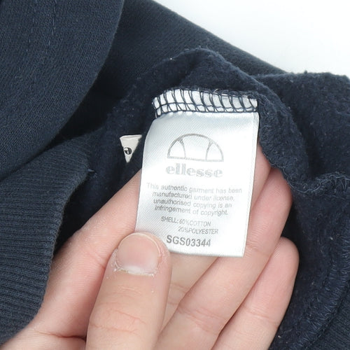 Ellesse Women's Navy Hoodie Size 8 Pullover Cotton Blend Logo Hooded Sweatshirt
