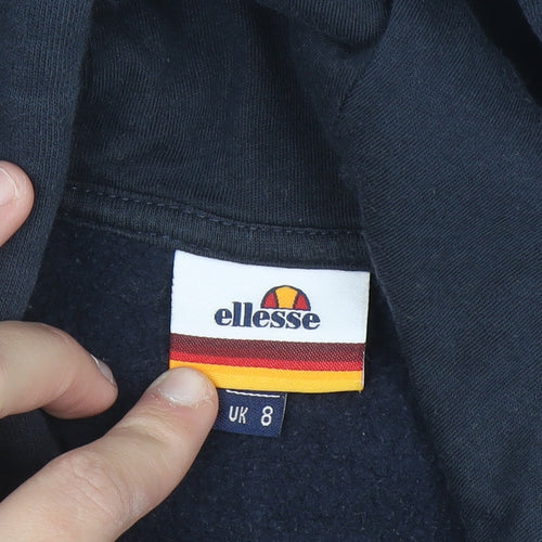 Ellesse Women's Navy Hoodie Size 8 Pullover Cotton Blend Logo Hooded Sweatshirt