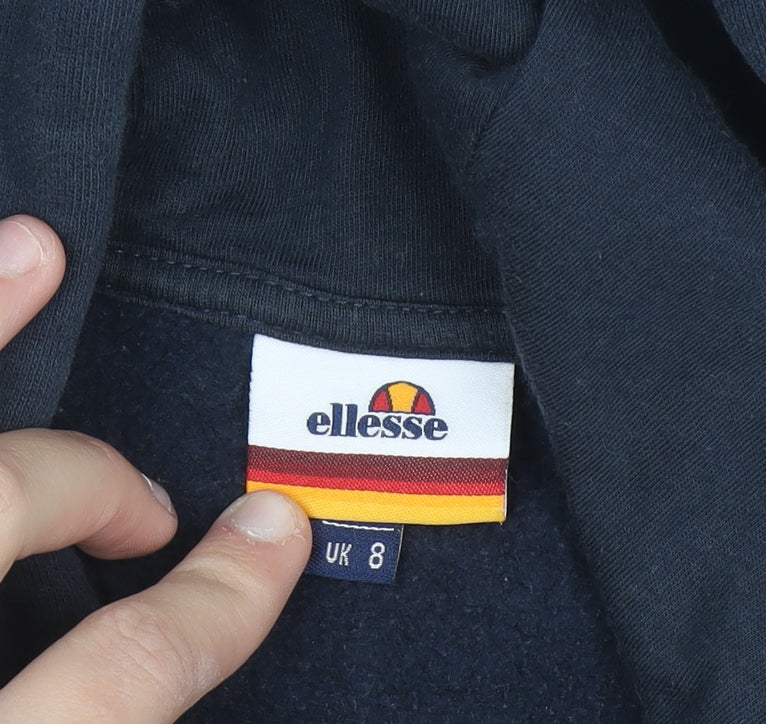 Ellesse Women's Navy Hoodie Size 8 Pullover Cotton Blend Logo Hooded Sweatshirt