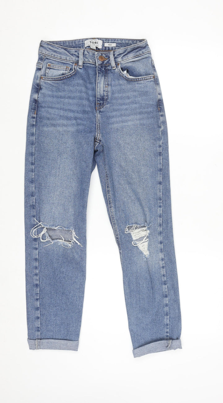 New Look Women's Blue Tori Mom Jeans Size 6 Distressed Denim
