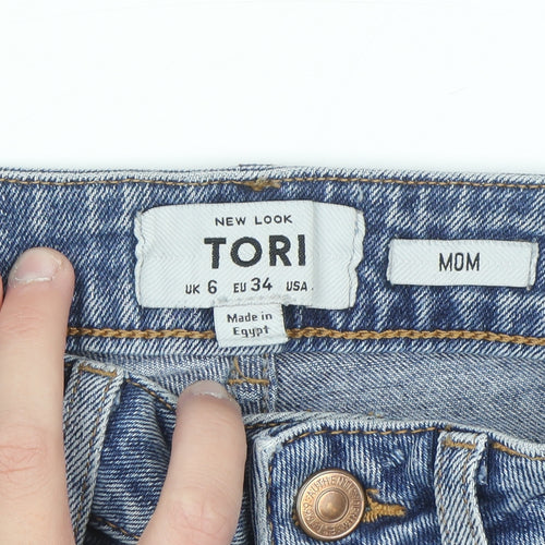 New Look Women's Blue Tori Mom Jeans Size 6 Distressed Denim