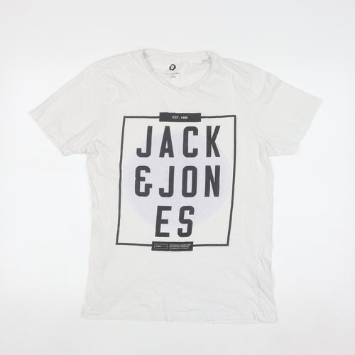 Jack & Jones Men's White Graphic Logo T-Shirt Size L