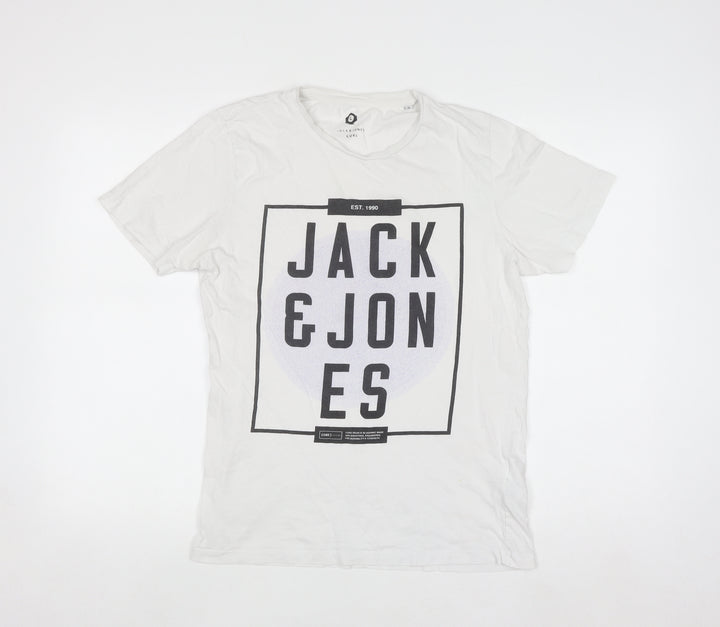 Jack & Jones Men's White Graphic Logo T-Shirt Size L