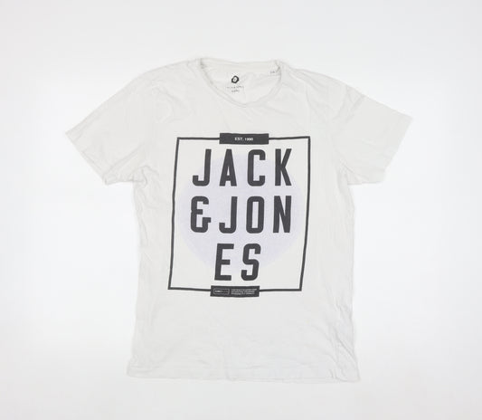Jack & Jones Men's White Graphic Logo T-Shirt Size L