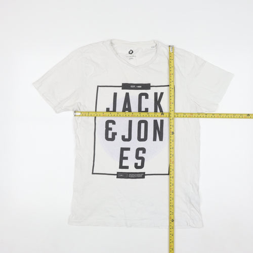 Jack & Jones Men's White Graphic Logo T-Shirt Size L