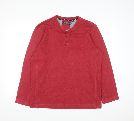 Maine New England Men's Red Cotton Henley Jumper Size M